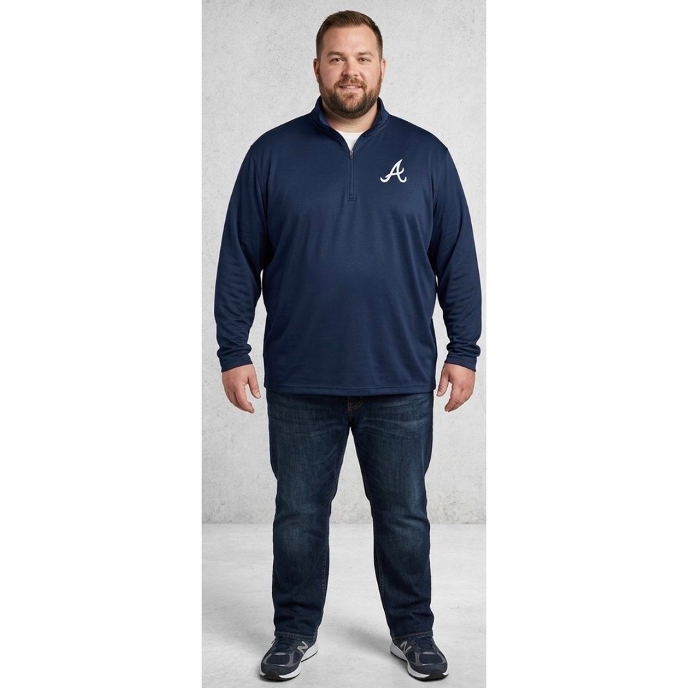 Fanatics Atlanta Braves Quarter Zip Pullover Jacket Mens 4XL Big & Tall Navy MLB